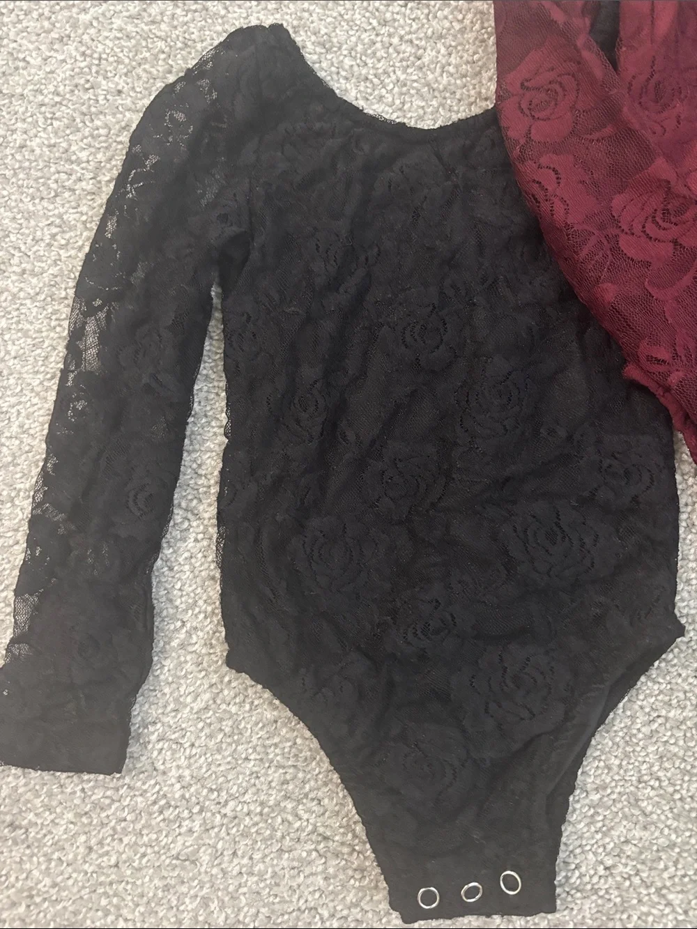 Kids Lace Long-Sleeve One-Piece Bodysuit Set – Black & Burgundy